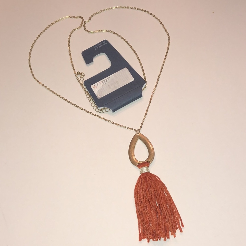 Universal Thread Gold Tone Boho Necklace with Orange Tassel - Picture 5 of 6